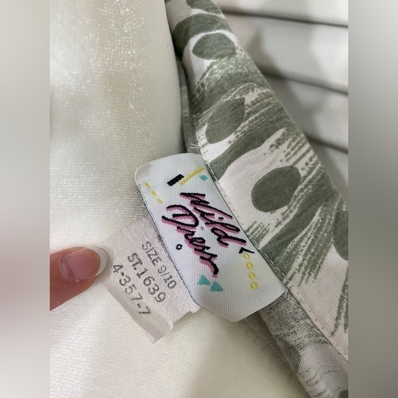 Size 9/10 Wild Dress Vintage 1980s Green White Floral Leaf Print Collared Dress - Picture 6 of 6